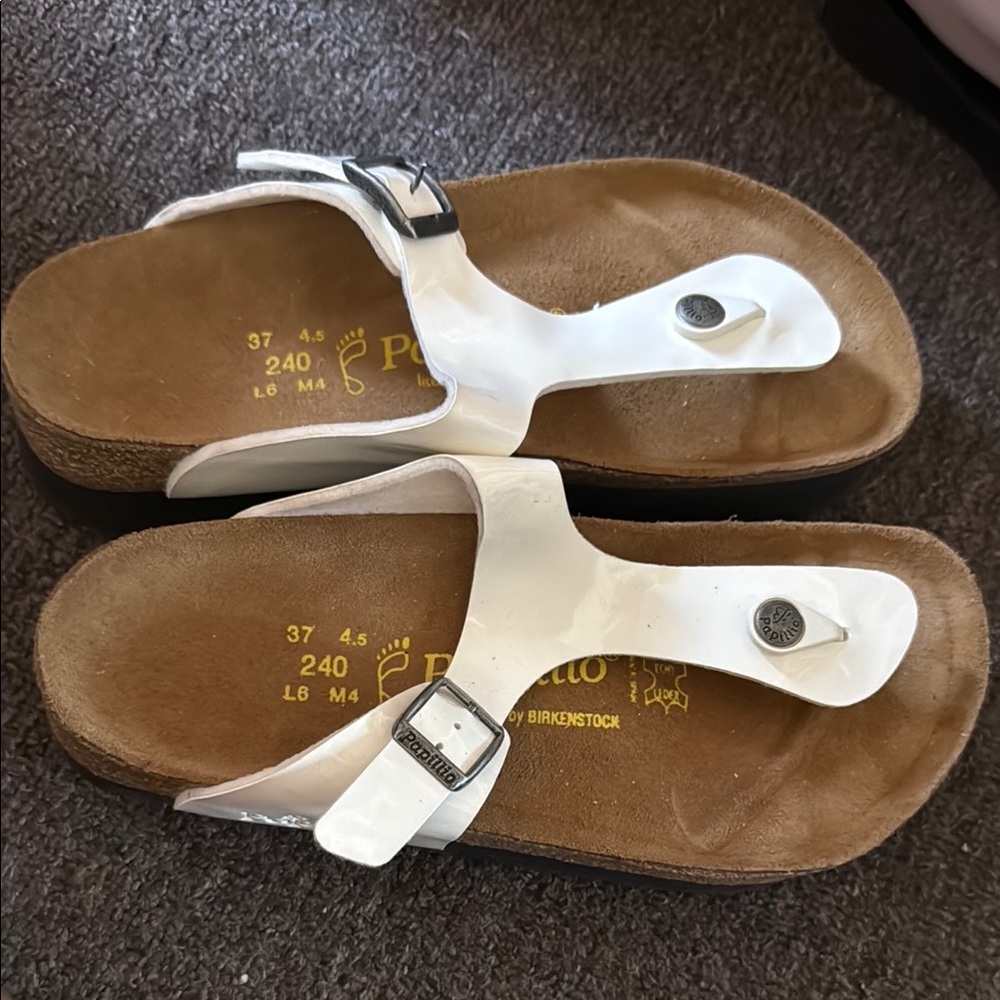 Platform Birkenstock White Sandals with Cork Footbed